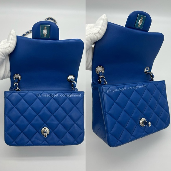 Authentic Chanel Classic quilted Royal blue in lambskin Mini square flap - Picture 5 of 17